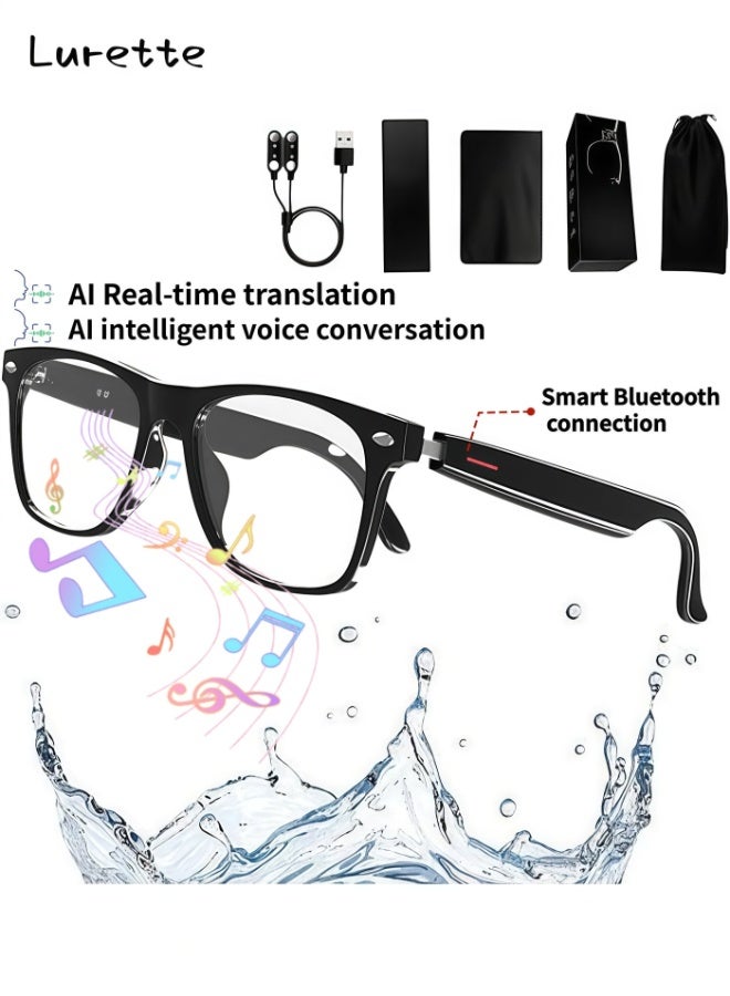 Lurette Smart Glasses, AI Real-time Translation with 144 languages, AI Bluetooth Audio Glasses with Speakers, Polarized UV Protection, Open Ear Sound, Touch Voice Assistant，Bluetooth 5.3 Anti-Blue Light Glasses for Men and Women - Black - Image 1