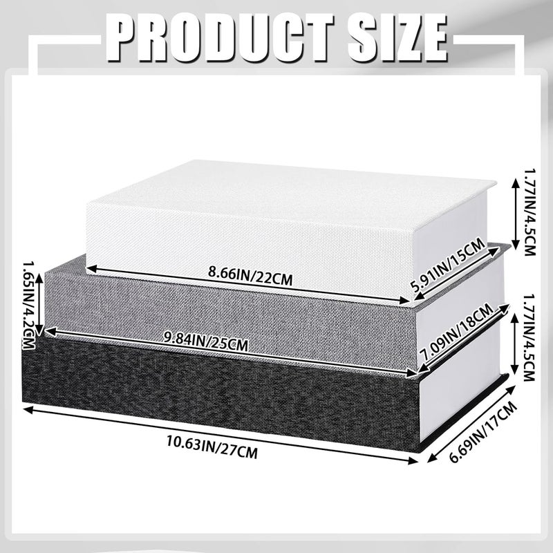 Tioncy 3 Pcs Neutral Linen Book Box Decorative Faux Book Props Storage for Modern Farmhouse Home Decor Bookshelf Table Card Photo DIY Keepsake(Multi Sizes,Black, White, Dark Gray) - Image 2