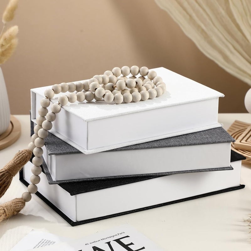 Tioncy 3 Pcs Neutral Linen Book Box Decorative Faux Book Props Storage for Modern Farmhouse Home Decor Bookshelf Table Card Photo DIY Keepsake(Multi Sizes,Black, White, Dark Gray) - Image 5