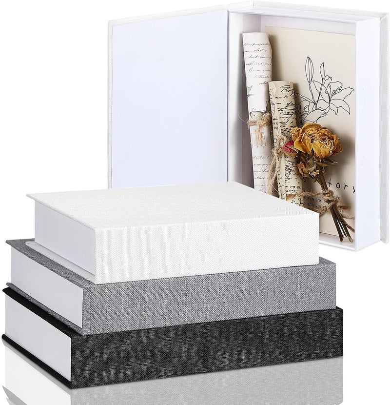 Tioncy 3 Pcs Neutral Linen Book Box Decorative Faux Book Props Storage for Modern Farmhouse Home Decor Bookshelf Table Card Photo DIY Keepsake(Multi Sizes,Black, White, Dark Gray) - Image 1