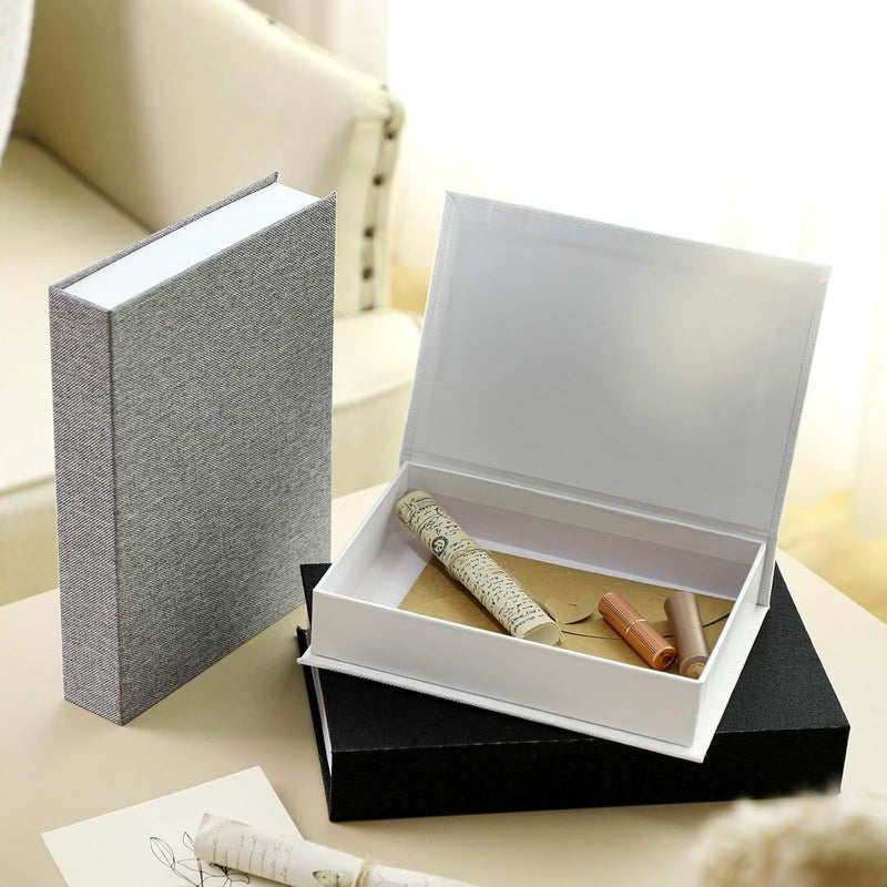 Tioncy 3 Pcs Neutral Linen Book Box Decorative Faux Book Props Storage for Modern Farmhouse Home Decor Bookshelf Table Card Photo DIY Keepsake(Multi Sizes,Black, White, Dark Gray) - Image 4