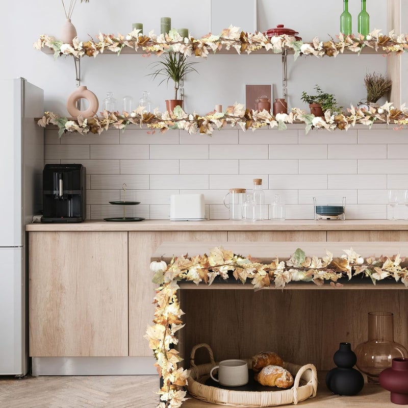 JenPen JenPen Thanksgiving 88 ft Fall Garland with Lights Thanksgiving Decorations Indoor Maple Leaf Garland Fall Decorations for Home Farmhouse Porch Fireplace  - Image 5