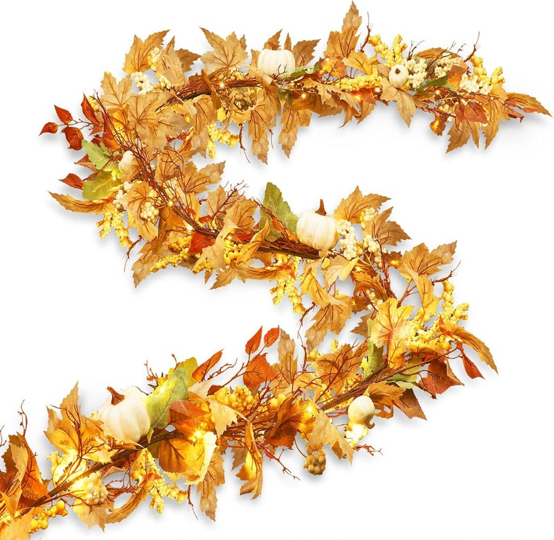 JenPen JenPen Thanksgiving 88 ft Fall Garland with Lights Thanksgiving Decorations Indoor Maple Leaf Garland Fall Decorations for Home Farmhouse Porch Fireplace  - Image 1