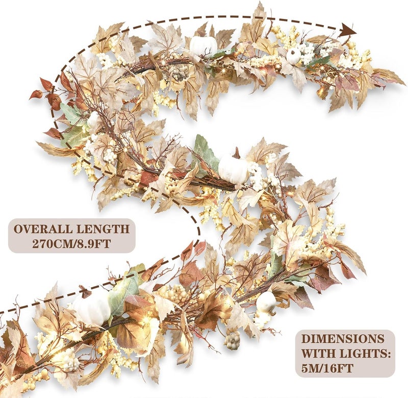 JenPen JenPen Thanksgiving 88 ft Fall Garland with Lights Thanksgiving Decorations Indoor Maple Leaf Garland Fall Decorations for Home Farmhouse Porch Fireplace  - Image 4