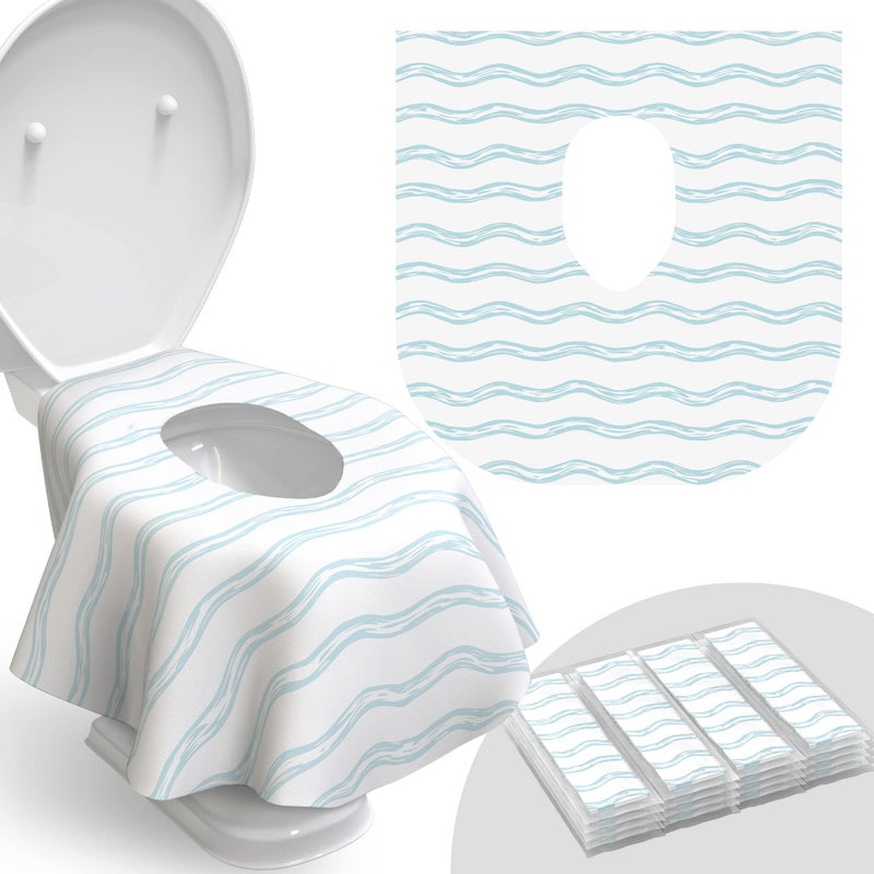 Toilet Seat Covers Disposable 20 Pack Waterproof Ideal for Kids and Adults Extra Large Individually Wrapped for Travel Toddlers Potty Training in Public Restrooms Waves 20