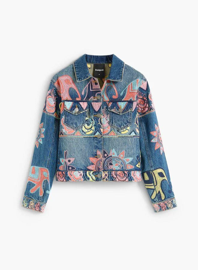 Desigual Blue Printed Jacket 100% Cotton for Women | Best Price UAE