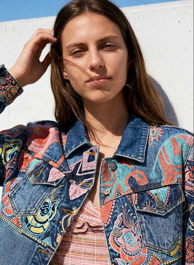Desigual Blue Printed Jacket 100% Cotton for Women | Best Price UAE