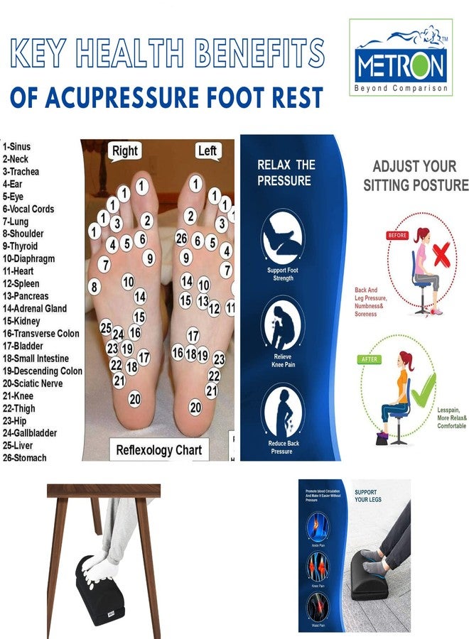 Metron Foot Rest for Under Desk at Work - Adjustable (Two Heights) With Acupressure Stimulators | Foot Rest for Office Chair & Gaming Chair - Ergonomic Design for Back & Hip Pain Relief (Black) - Image 5