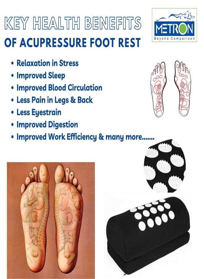 Metron Foot Rest for Under Desk at Work - Adjustable (Two Heights) With Acupressure Stimulators | Foot Rest for Office Chair & Gaming Chair - Ergonomic Design for Back & Hip Pain Relief (Black) - Image 2