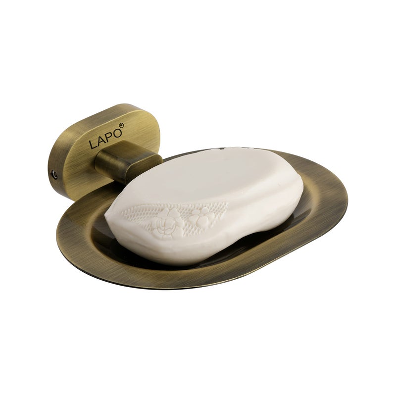 LAPO Kik Single Soap Holder Stand - Rust-Resistant, Wall-Mounted Soap Dish with Drain Tray, 304 Stainless Steel, Antique Finish, for Bathroom, Kitchen & Wash Basin - Pack of 1 - Image 1