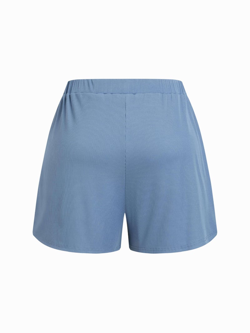 CIDER- Elastic Waist, Wide Leg Shorts for Women, Curve & Plus Size: Blue, 1XL - Image 4