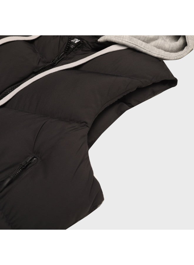 Zara men's Warm Color-blocked Sporty Casual Versatile Detachable Hooded Padded Vest - Image 5