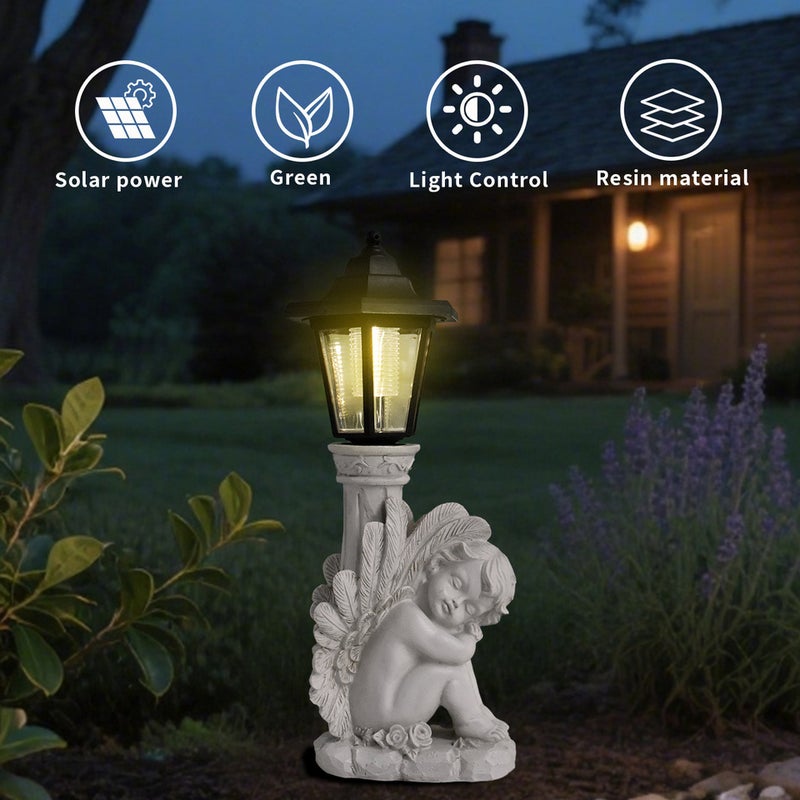 Creative Ancient Roman Column Leaning Angel Solar Outdoor Light European Resin Garden Statue Lamp - Image 2
