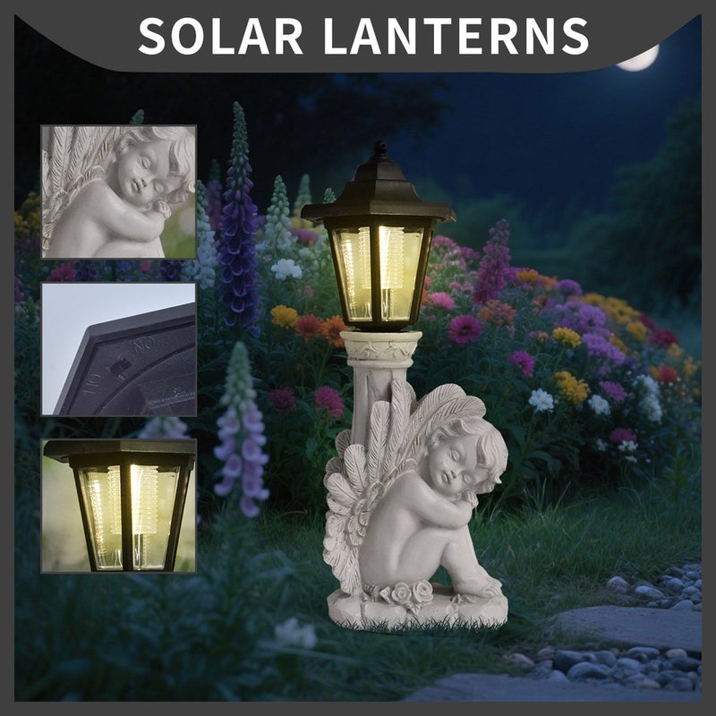 Creative Ancient Roman Column Leaning Angel Solar Outdoor Light European Resin Garden Statue Lamp - Image 3