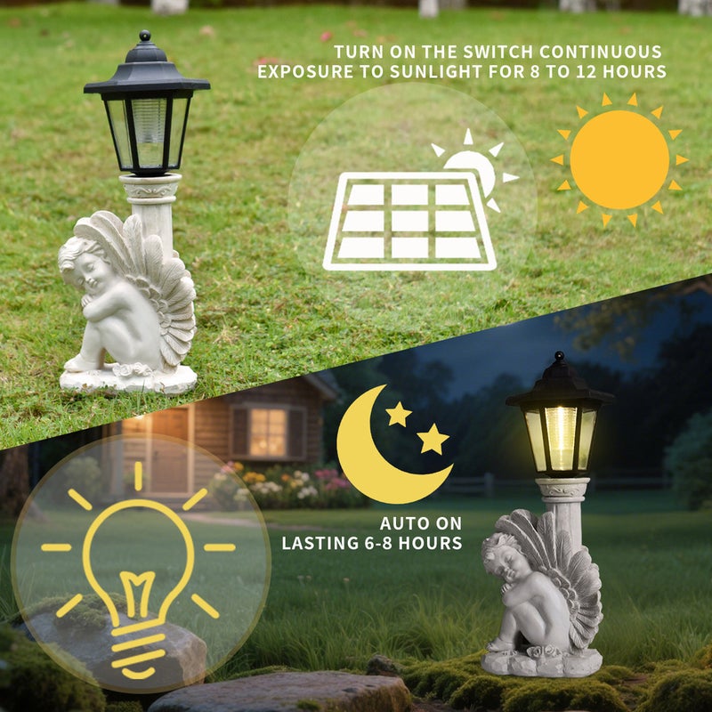 Creative Ancient Roman Column Leaning Angel Solar Outdoor Light European Resin Garden Statue Lamp - Image 4