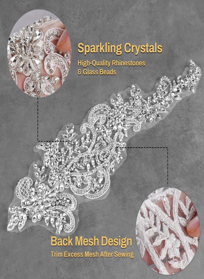 Aphlos 1 Pair Rhinestone Appliqué Patches for Dresses, 15.3"x5.9" Beaded Crystal Embellishments for Bridal Gowns, Evening Wear, Dance Costumes, Sewing DIY Projects, Wedding Dress, Clothing Design - Image 5