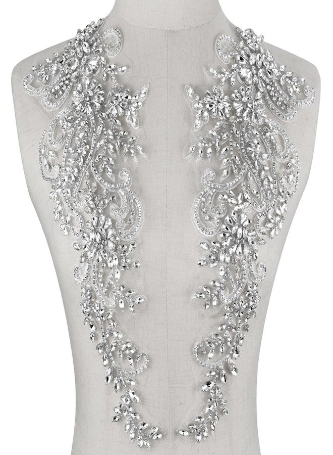 Aphlos 1 Pair Rhinestone Appliqué Patches for Dresses, 15.3"x5.9" Beaded Crystal Embellishments for Bridal Gowns, Evening Wear, Dance Costumes, Sewing DIY Projects, Wedding Dress, Clothing Design - Image 1