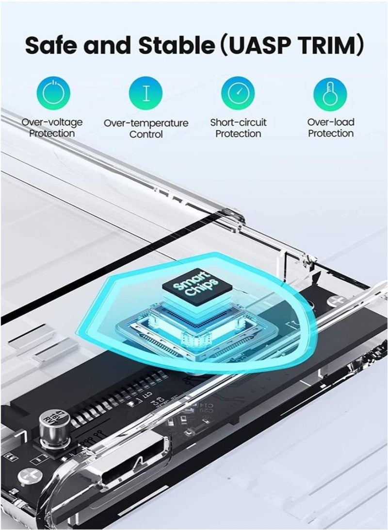 فوميمو غلاف القرص الصلب الخارجي 2.5 بوصة حاوية القرص الصلب الخارجي USB 3.0 إلى SATA III بدون أدوات لحافظة القرص الصلب الشفافة الخالية من الأدوات لمحرك الأقراص الصلبة 2.5 بوصة 7 مم 9.5 مم SATA SSD بحد أقصى 6 تيرابايت تدعم UASP - Image 4