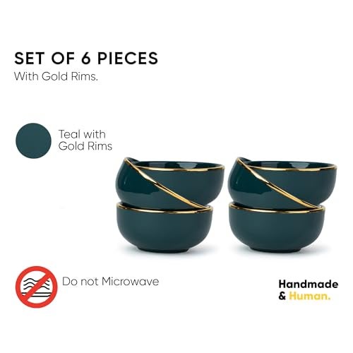 Shay Ceramic Veg Bowls Set of 6 for Dinner, 180ml, 6 Pieces - Teal Gold | Katori | Glossy Finish | Ceramic Bowls Set of 6 | Dessert Bowl Set | Ice Cream Bowls (Veg Bowl - Teal Gold) - Image 2