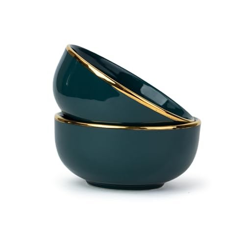 Shay Ceramic Veg Bowls Set of 6 for Dinner, 180ml, 6 Pieces - Teal Gold | Katori | Glossy Finish | Ceramic Bowls Set of 6 | Dessert Bowl Set | Ice Cream Bowls (Veg Bowl - Teal Gold) - Image 5