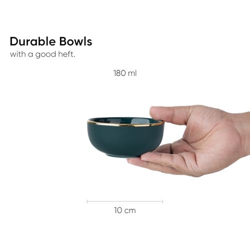 Shay Ceramic Veg Bowls Set of 6 for Dinner, 180ml, 6 Pieces - Teal Gold | Katori | Glossy Finish | Ceramic Bowls Set of 6 | Dessert Bowl Set | Ice Cream Bowls (Veg Bowl - Teal Gold) - Image 3