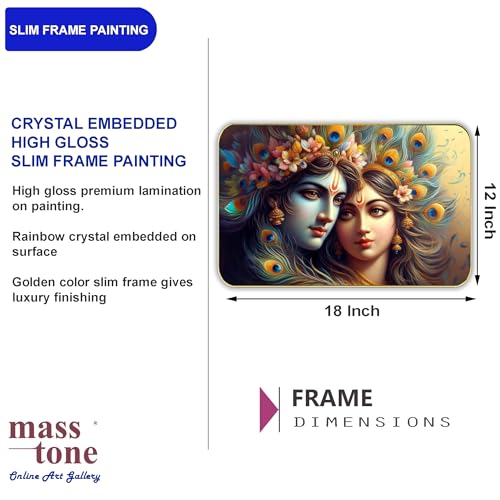 Masstone Radha Krishna Crystal Embedded High Gloss Wall Painting, Golden Slim Frame, 45x30 Cm Wall Art for Living Room, Bedroom, Office & Home Décor (CRG35) - Image 3