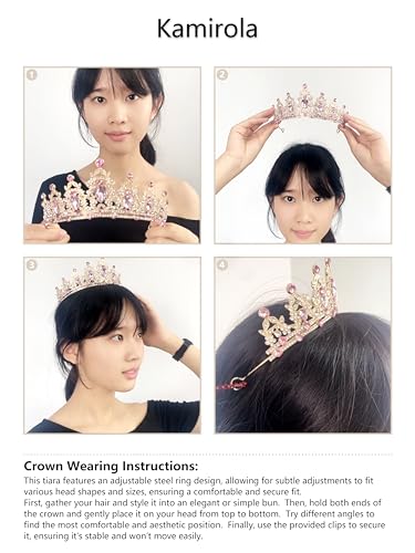 Kamirola - Queen Crown and Tiaras Princess Crown for Women and Girls Crystal Headbands for Bridal, Princess for Wedding and Party(Pink) - Image 4
