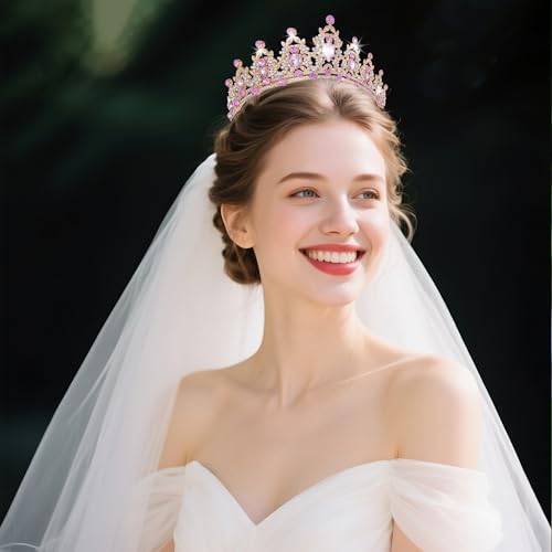 Kamirola - Queen Crown and Tiaras Princess Crown for Women and Girls Crystal Headbands for Bridal, Princess for Wedding and Party(Pink) - Image 3