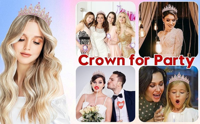 Kamirola - Queen Crown and Tiaras Princess Crown for Women and Girls Crystal Headbands for Bridal, Princess for Wedding and Party(Pink) - Image 5