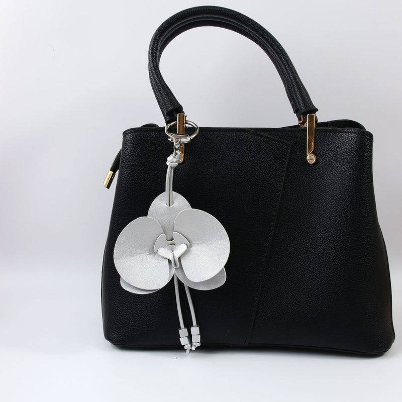 2026 New Handmade Silver Phalaenopsis Orchid Elegant Women's Bag Charm PU Car Keychain Pendant - Image 2