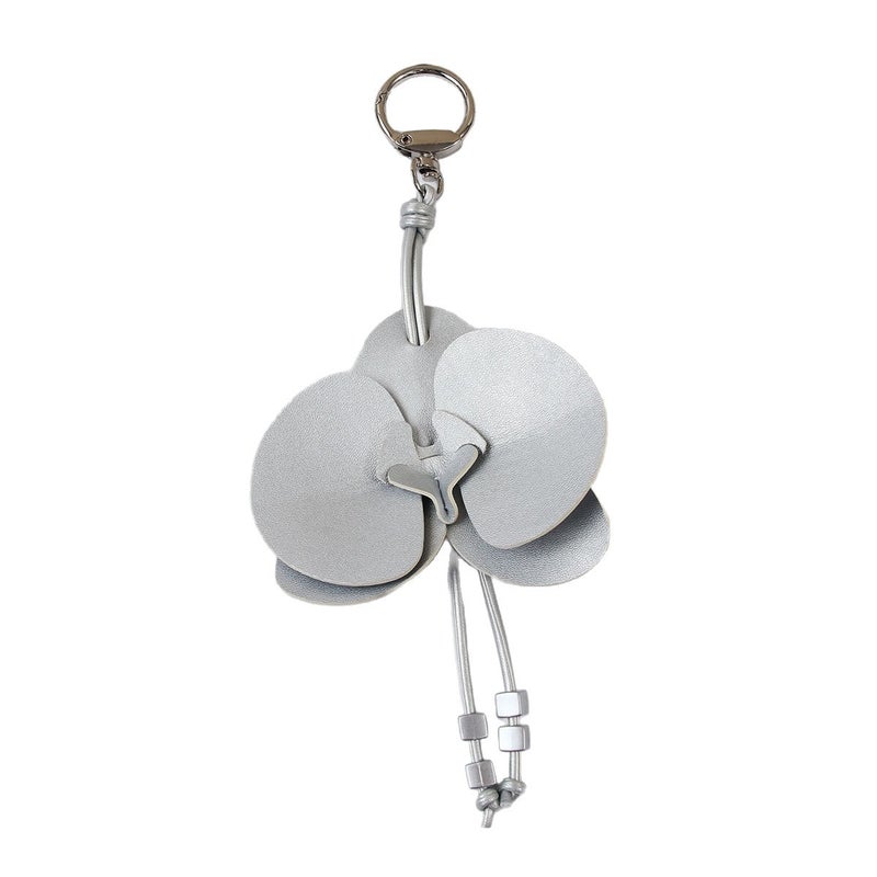 2026 New Handmade Silver Phalaenopsis Orchid Elegant Women's Bag Charm PU Car Keychain Pendant - Image 5