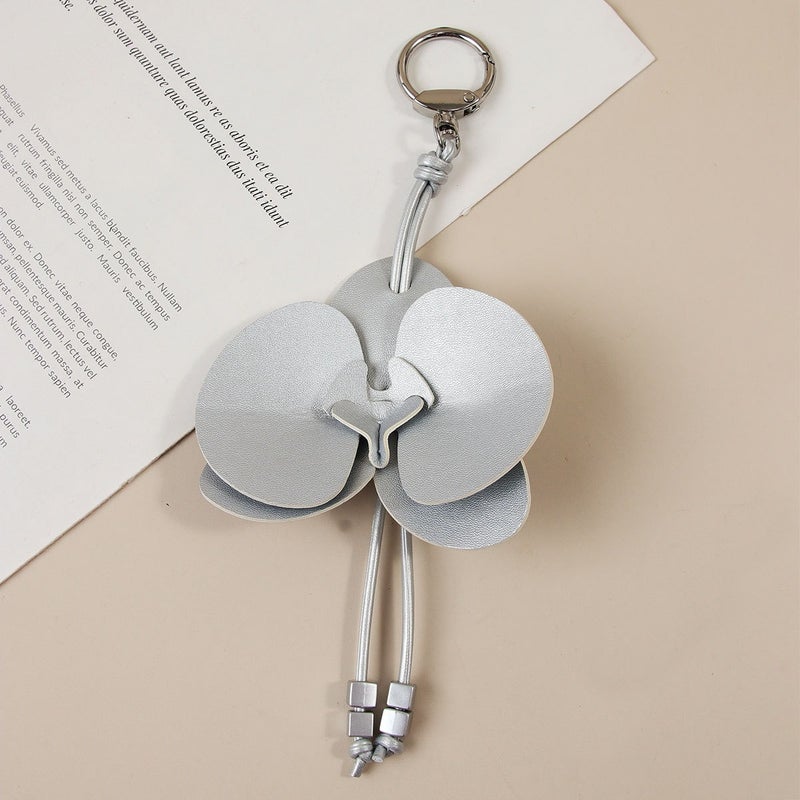 2026 New Handmade Silver Phalaenopsis Orchid Elegant Women's Bag Charm PU Car Keychain Pendant - Image 4