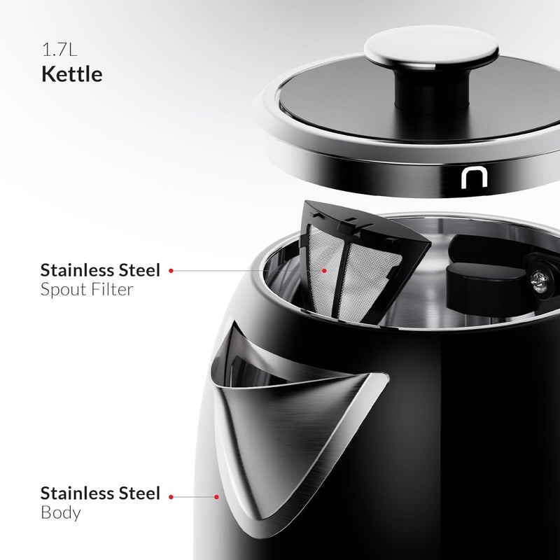 Feller Germany 2200 W 2-in-1 Retro Teamaker/Coffee Maker +1.7L Stainless Steel Electric Kettle with Strix, Adjustable Touch Teapot Temp+LED Display, TS490, 2Y Guarantee-KSA Version (Black) - Image 4