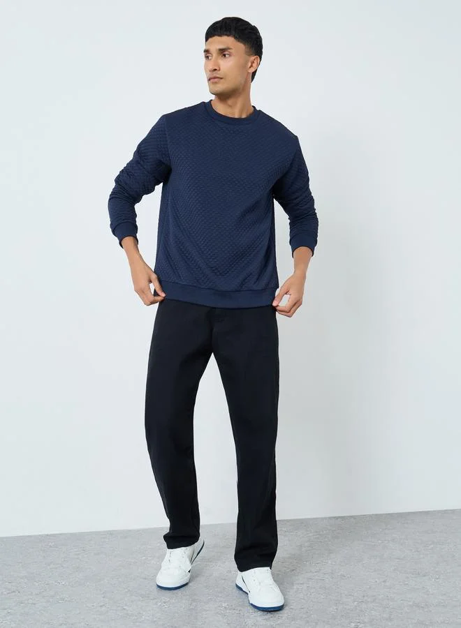 Styli Styli Navy Blue Quilted Look Textured Sweatshirt