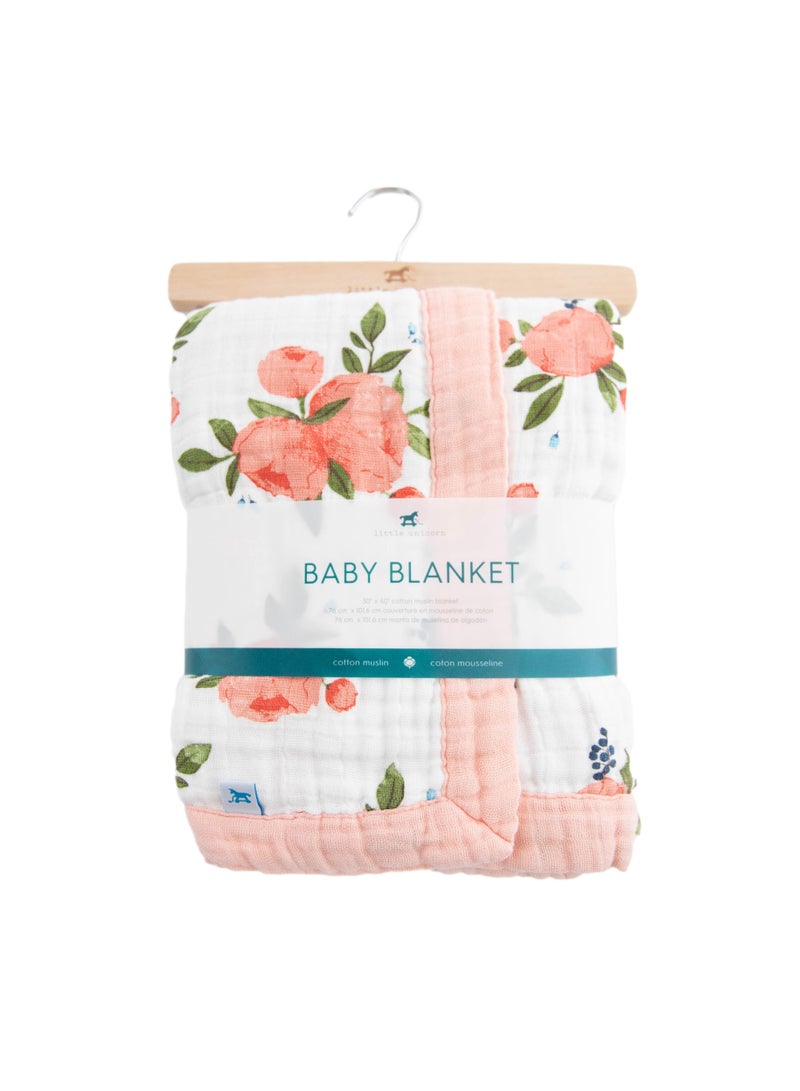 little unicorn Cotton Muslin Baby Blanket Watercolor Roses - Image 1