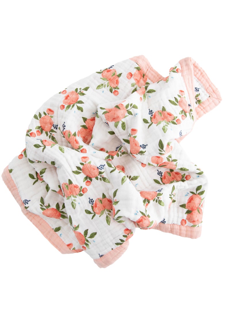 little unicorn Cotton Muslin Baby Blanket Watercolor Roses - Image 3