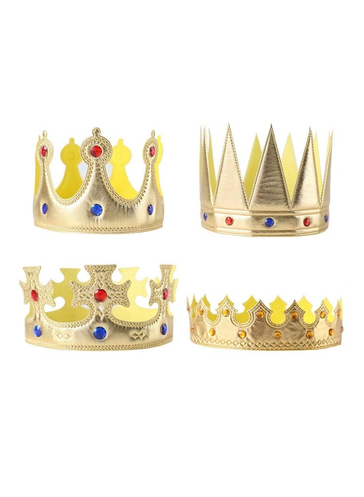 4 pieces King Crown for Kids, Soft Fabric Crown Hat for Birthday Halloween Party, Royal Prince Costume Accessories, Childrens Party Decorations Supplies - Image 1