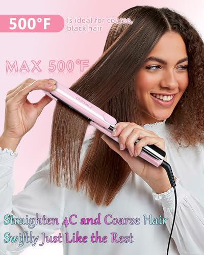 DORISILK 500 Degree High Temp Professional Hair Straightener，30s Fast Heating Ceramic Flat Iron ，2 in 1 Hair Straightener and Curler，Plasma Flat Iron Get Frizz-Free and Shiny(Pink) - Image 3