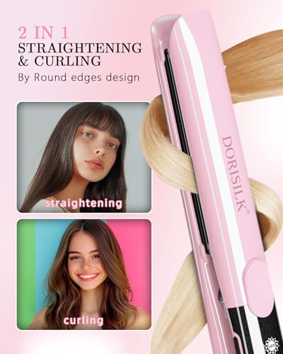 DORISILK 500 Degree High Temp Professional Hair Straightener，30s Fast Heating Ceramic Flat Iron ，2 in 1 Hair Straightener and Curler，Plasma Flat Iron Get Frizz-Free and Shiny(Pink) - Image 2