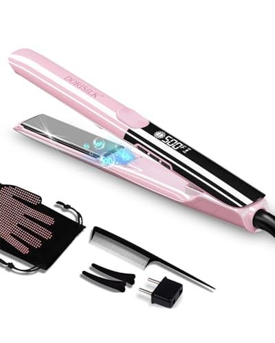 DORISILK 500 Degree High Temp Professional Hair Straightener，30s Fast Heating Ceramic Flat Iron ，2 in 1 Hair Straightener and Curler，Plasma Flat Iron Get Frizz-Free and Shiny(Pink) - Image 1