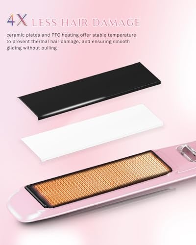 DORISILK 500 Degree High Temp Professional Hair Straightener，30s Fast Heating Ceramic Flat Iron ，2 in 1 Hair Straightener and Curler，Plasma Flat Iron Get Frizz-Free and Shiny(Pink) - Image 5
