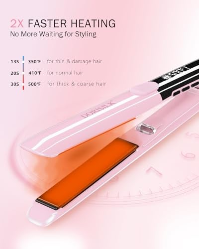 DORISILK 500 Degree High Temp Professional Hair Straightener，30s Fast Heating Ceramic Flat Iron ，2 in 1 Hair Straightener and Curler，Plasma Flat Iron Get Frizz-Free and Shiny(Pink) - Image 4