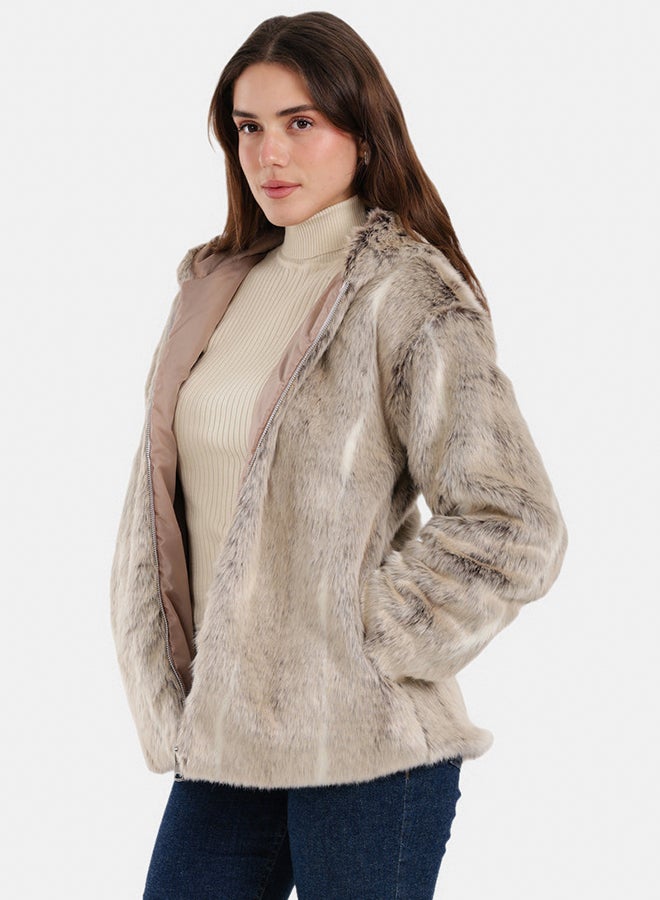 Carina جاكيت فرو بغطاء رأس - Image 3