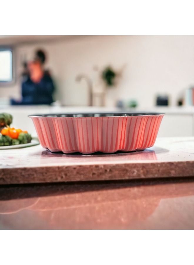 Bister Aluminium Striped Floral Layer Cake Mold with Non-Stick Teflon Coating – Dark Red, 24 x 12 x 8 cm - Image 3
