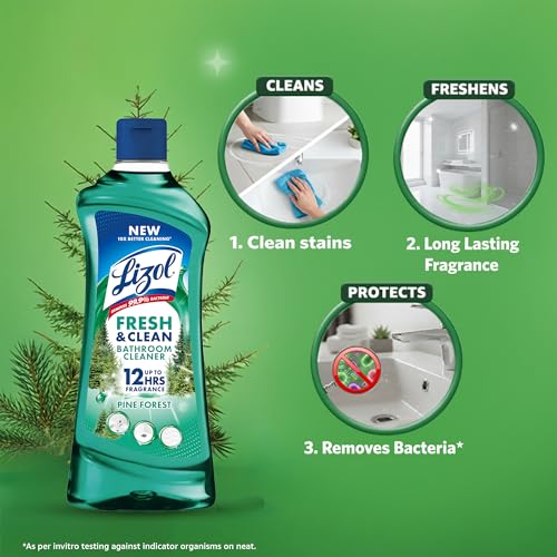 Lizol Fresh & Clean Bathroom Cleaner | Pine | 1L | 10X Better Cleaning | Upto 12Hrs Fragrance| Multi Surface Clean Floors, Basin, Tiles - Image 3