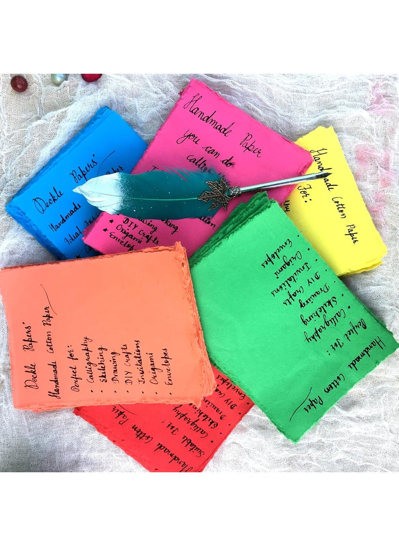 Deckle Papers Deckle Papers Multipurpose Handmade Cotton PaperDrawing Paper Calligraphy DIYProject Scrapbooking Gift Wrap Art and Craft Origami Size7x9 Pack of20 Multicolored  - Image 5