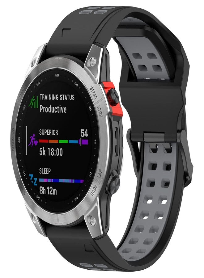AWADUO Compatible for Garmin Fenix 7S/7S Solar/7S Sapphire Solar Watch Bands, 20mm Replacement Silicone Wrist Watch band Replacement for Garmin instinct 2S, Soft And Durable(Black+Gery) - Image 3