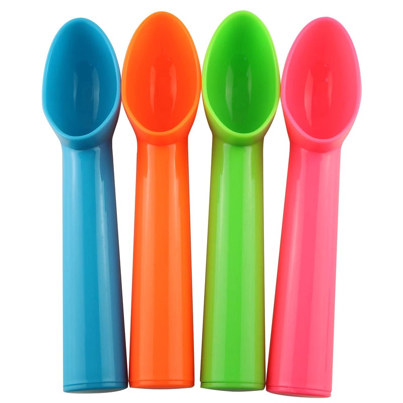 JCBIZ 4pcs Plastic Ice Cream Scoop Fruit Spoons Melon Baller Watermelon Scooper Kitchen Accessories 4 Colors Orange Green Blue Pink