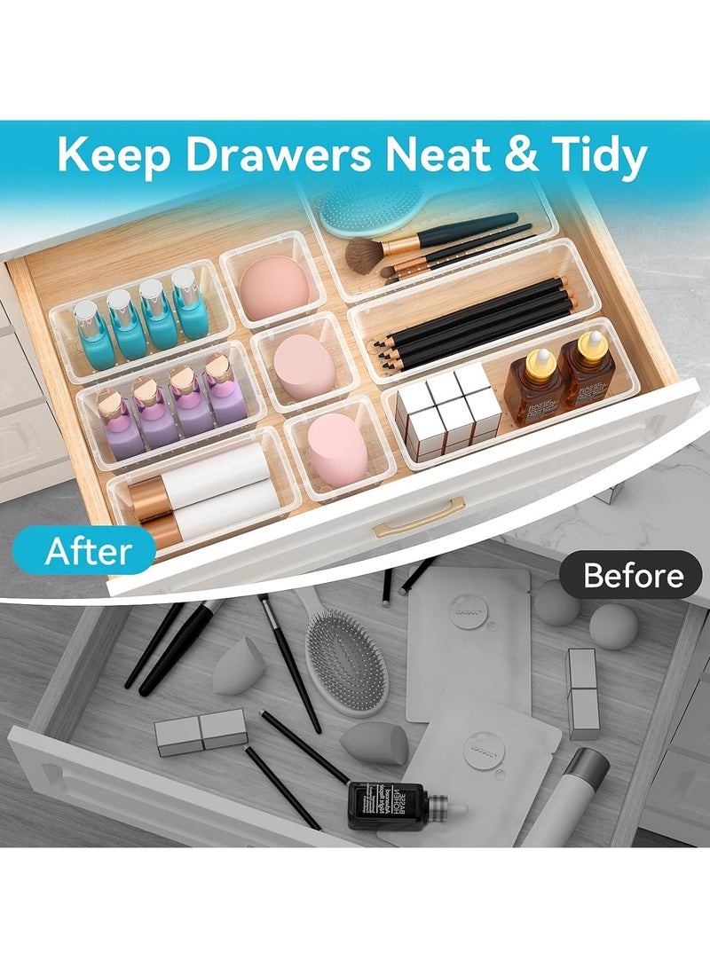 مجموعة منظم أدراج مكونة من 36 قطعة، 4 وحدات أدراج تخزين، منظم مكياج بلاستيكي شفاف وصناديق تخزين للمكياج والقرطاسية والأدوات المتعددة للحمام والمكتب وغرفة النوم - Image 4