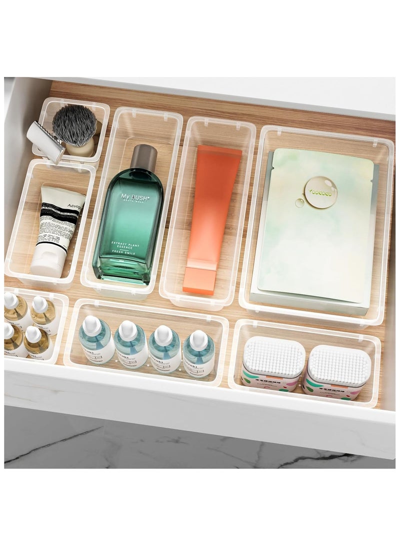 مجموعة منظم أدراج مكونة من 36 قطعة، 4 وحدات أدراج تخزين، منظم مكياج بلاستيكي شفاف وصناديق تخزين للمكياج والقرطاسية والأدوات المتعددة للحمام والمكتب وغرفة النوم - Image 5
